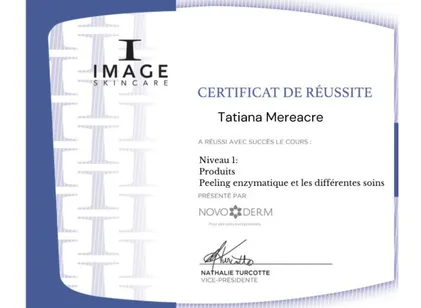 Certificat de réussite, Niveau 1: Produits, Peeling enzymatique et les différentes soins
