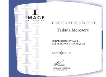 Certificat de réussite, formation niveau 2: Les peelings chimiques
